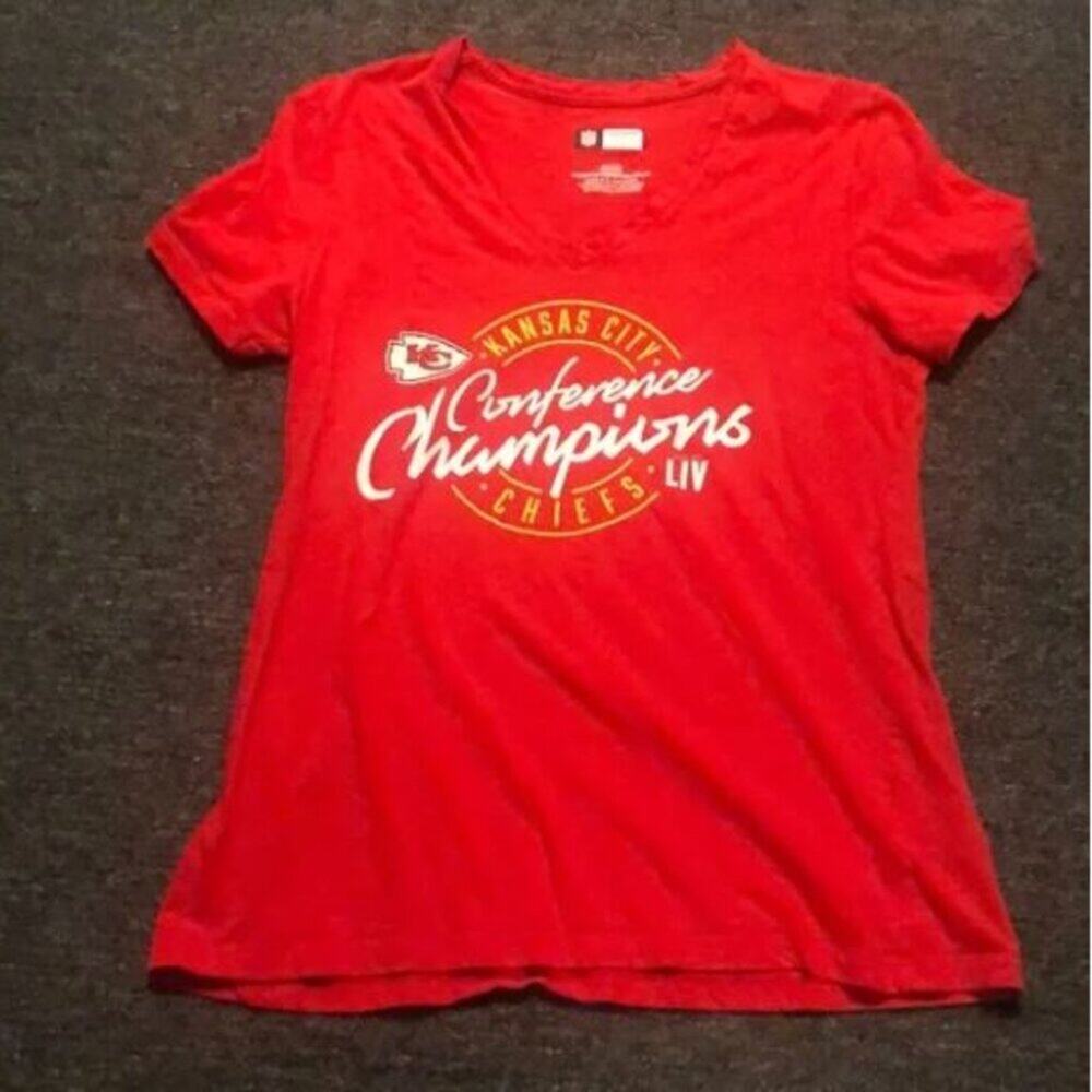NFL Brand Kansas City Chiefs Conference Champions V Neck Tee Shirt Women's Small